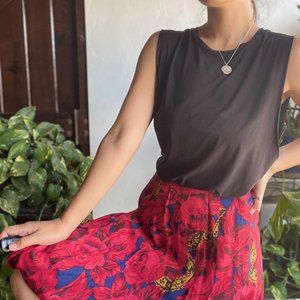 Vintage | Albert Nipon Red Floral Silk Skirt